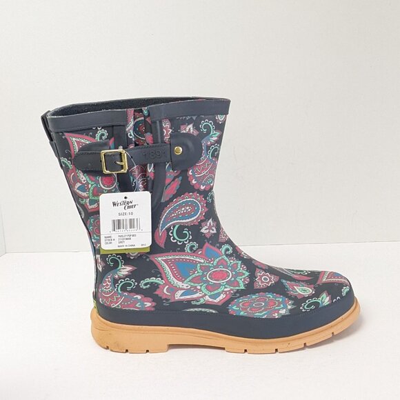 Western Chief Paisley Pop Mid Rain Boots, Multi, Women's 10 M - Picture 2 of 6